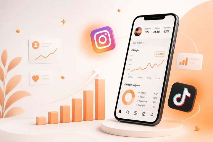 Telefon mockup ve Instagram TikTok performans kartlarıyla sosyal medya danışmanlığı